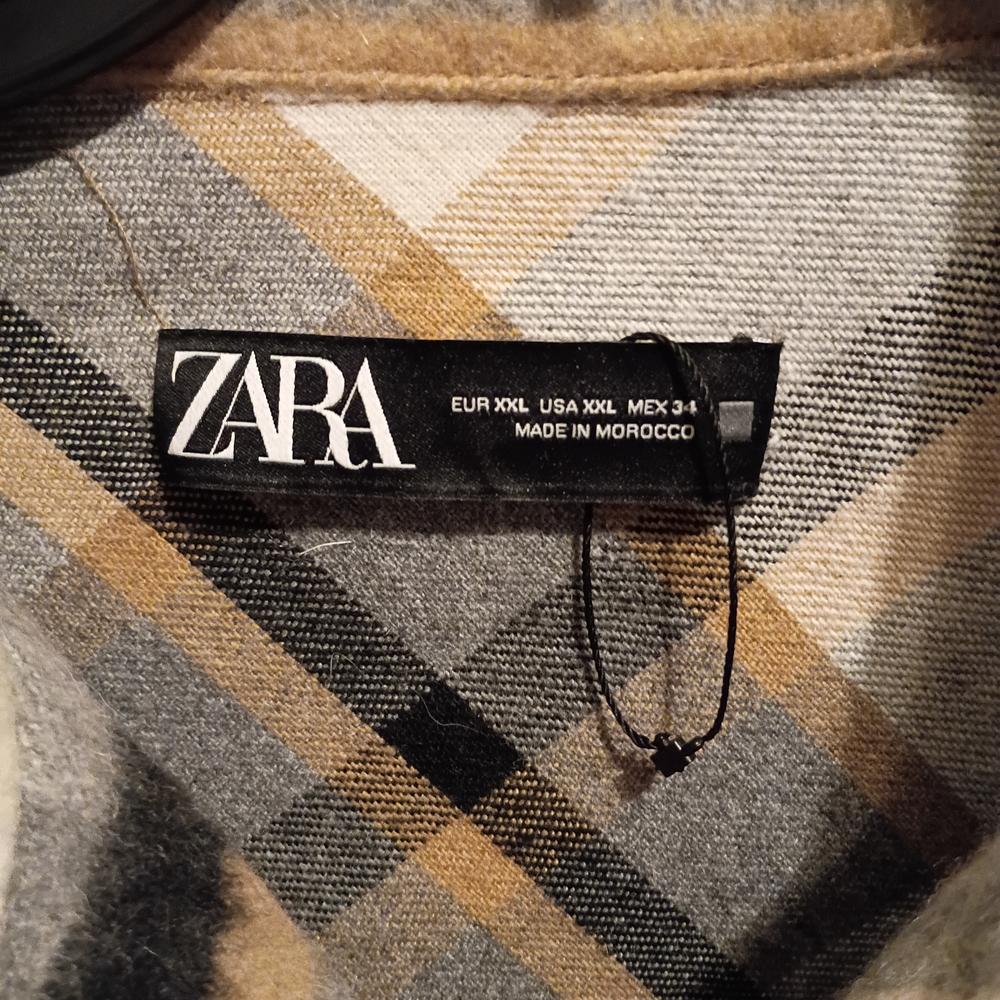 Zara Plaid Shacket in Cream, Gray & Brown Tones - Picture 8 of 10